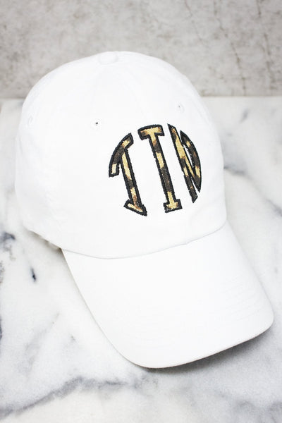 Leopard Print Monogram Applique Baseball Cap