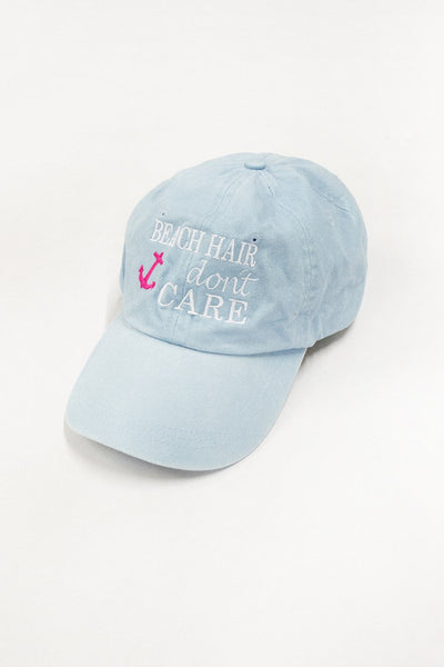 Beach Hair Don't Care Embroidered Baseball Cap