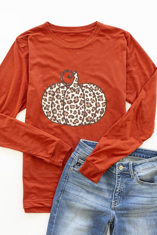 Animal Print Pumpkin Brick Long Sleeve Graphic Tee