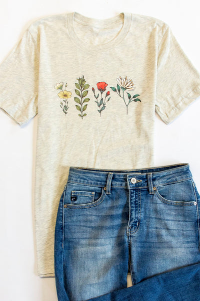 Flowers Graphic Heather Natural Tee