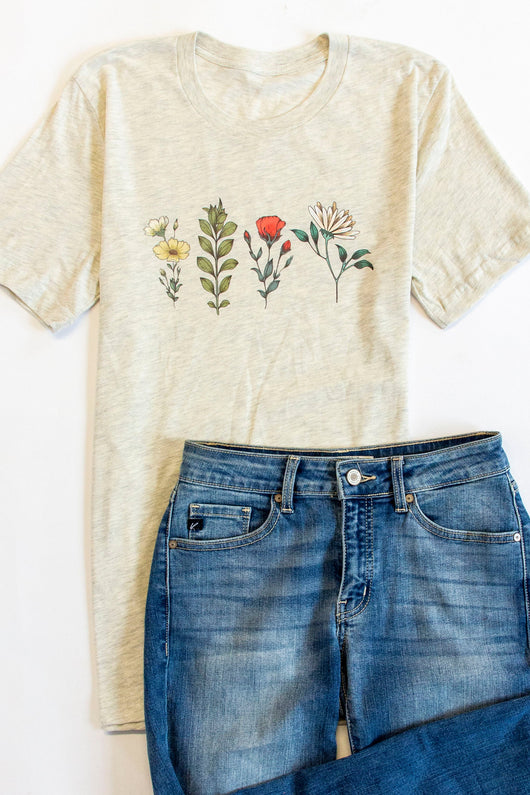 Flowers Graphic Heather Natural Tee