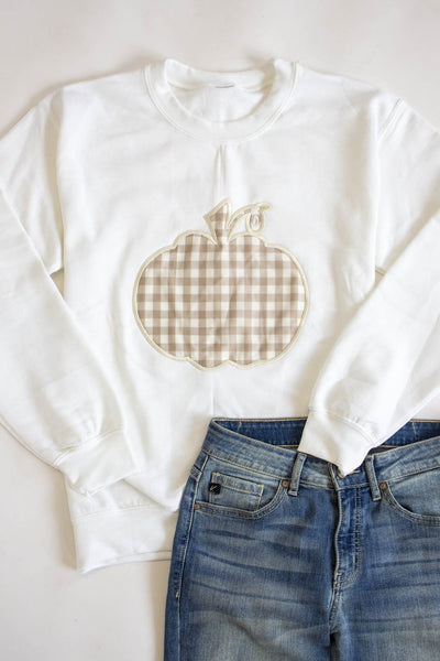 Plaid Pumpkin Applique White Sweatshirt
