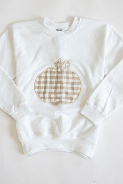 Kids Plaid Pumpkin Applique White Sweatshirt