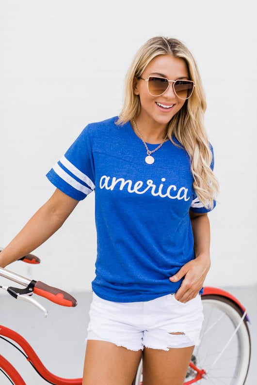 America Script Varsity Graphic Tee Blue