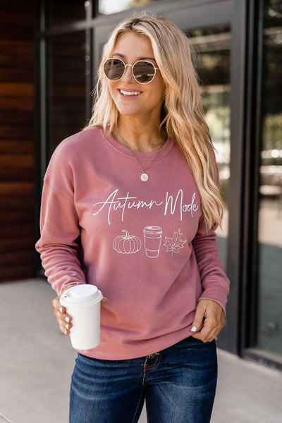 Autumn Mode Mauve Graphic Sweatshirt