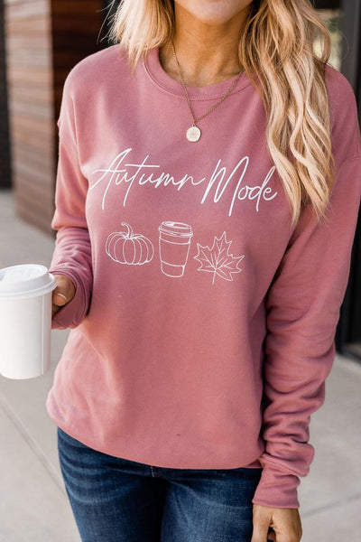 Autumn Mode Mauve Graphic Sweatshirt