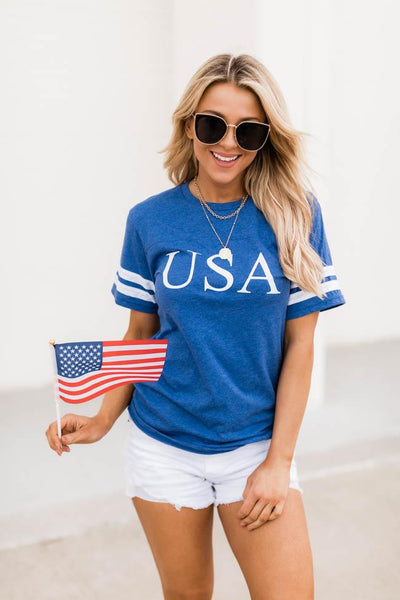 Classic USA Varsity Graphic Tee Blue