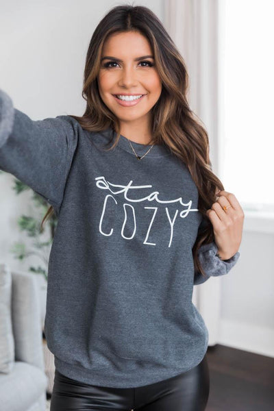 Stay Cozy Dark Heather Graphic Sweatshirt