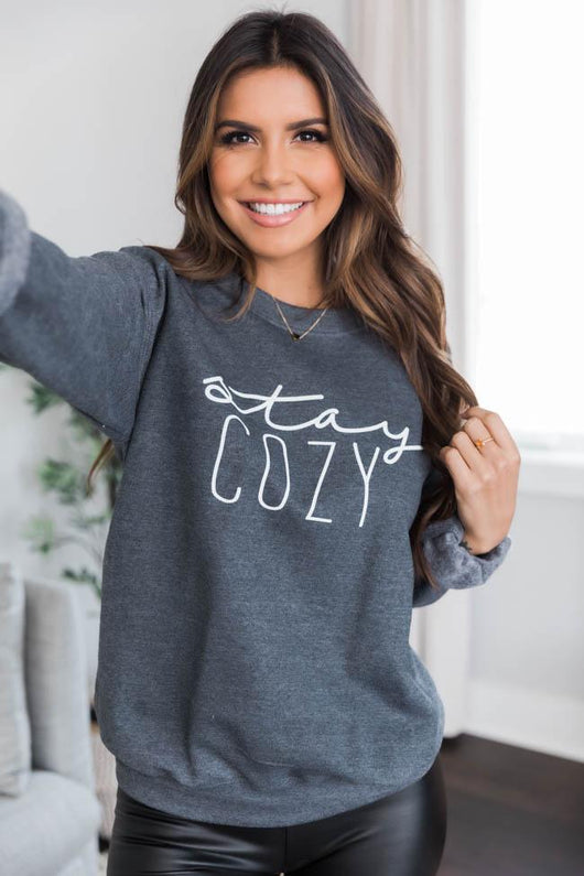 Stay Cozy Dark Heather Graphic Sweatshirt