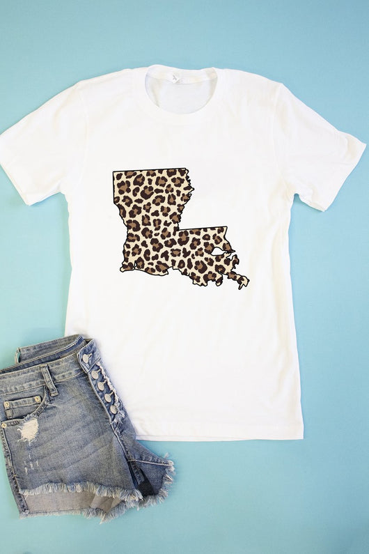 Leopard Printed State Outline Graphic Tee