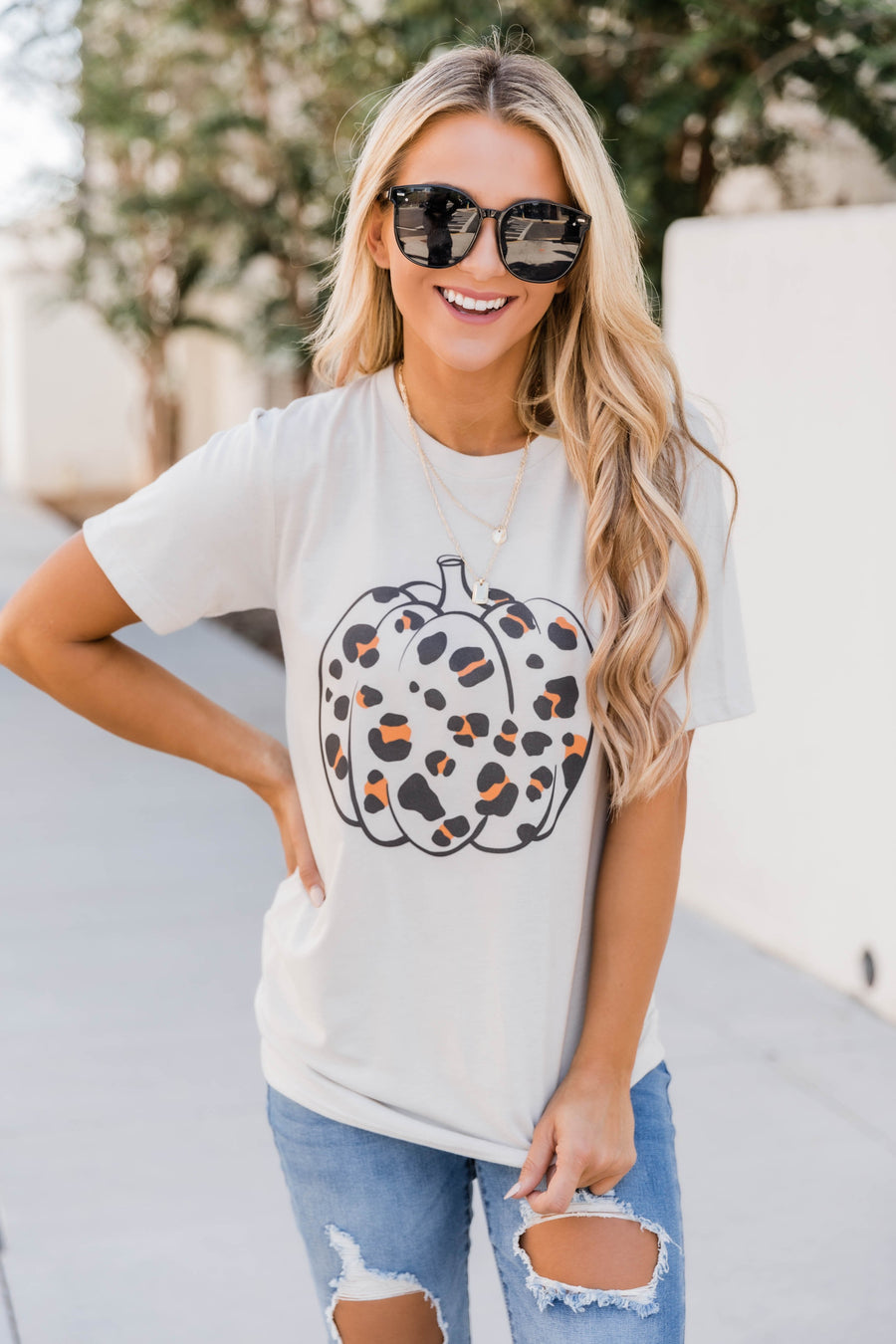 Leopard Pumpkin Graphic Heather Dust Tee