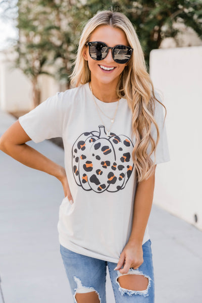 Leopard Pumpkin Graphic Heather Dust Tee