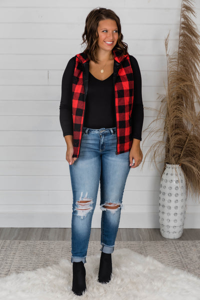 Let's Go Falling In Love Red Plaid Vest