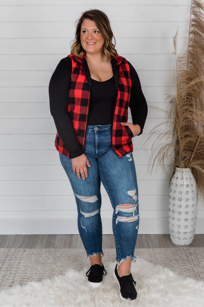 Let's Go Falling In Love Red Plaid Vest