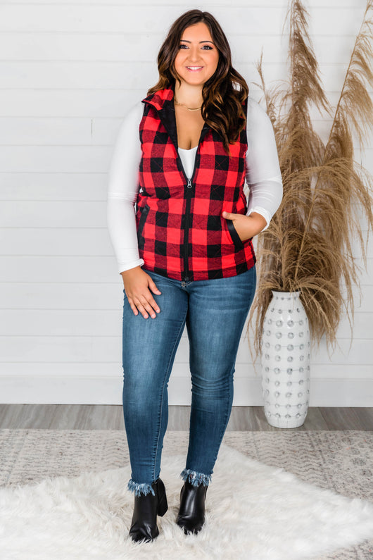 Let's Go Falling In Love Red Plaid Vest