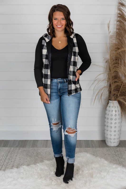 Let's Go Falling In Love White Plaid Vest