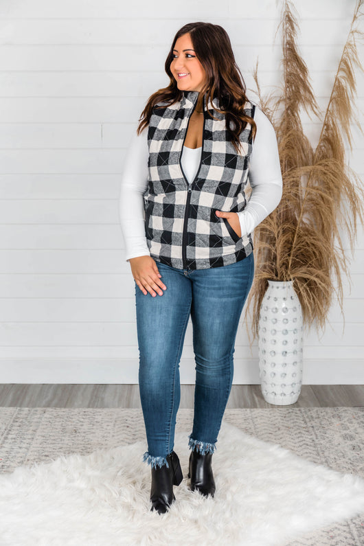 Let's Go Falling In Love White Plaid Vest