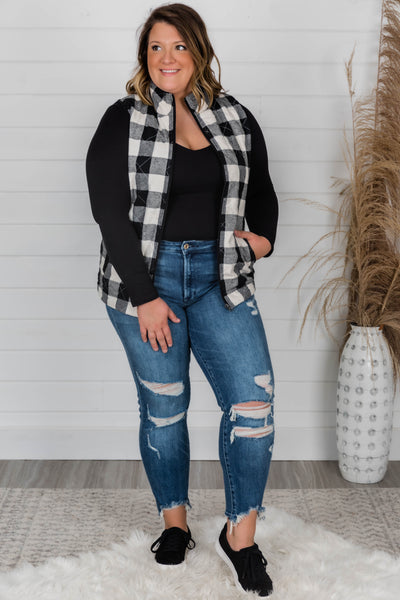 Let's Go Falling In Love White Plaid Vest