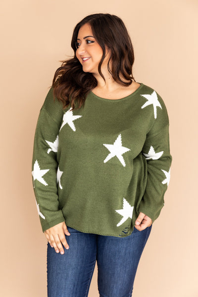 Lost In The Stars Distressed Olive Sweater FINAL SALE