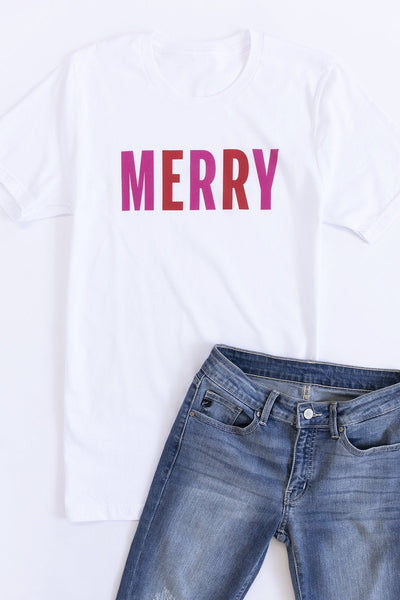 Colorful Merry Graphic White Tee
