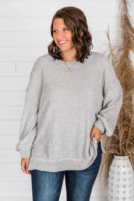 Make My Wish Come True Light Grey Pullover