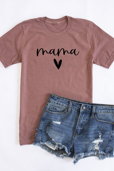 Mama Script Black With Heart Tee Mauve