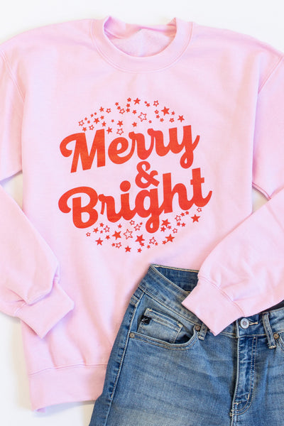 Merry And Bright Stars Graphic Pink Sweatshirt