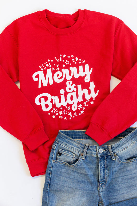 Merry And Bright Stars Graphic Red Sweatshirt