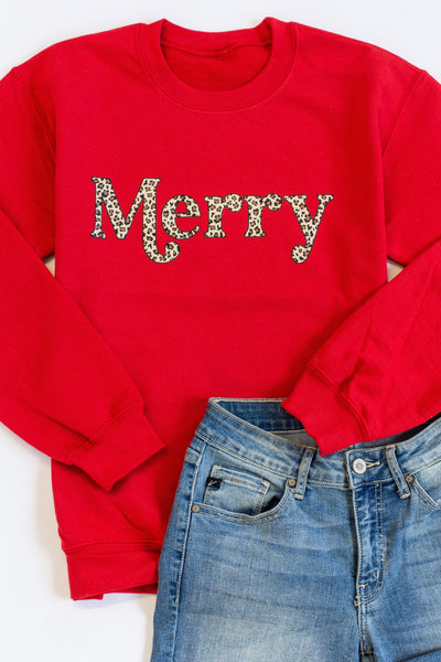 Merry Animal Print Graphic Red Sweatshirt