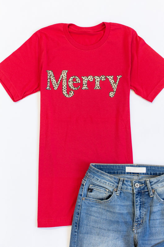 Merry Animal Print Graphic Red Tee
