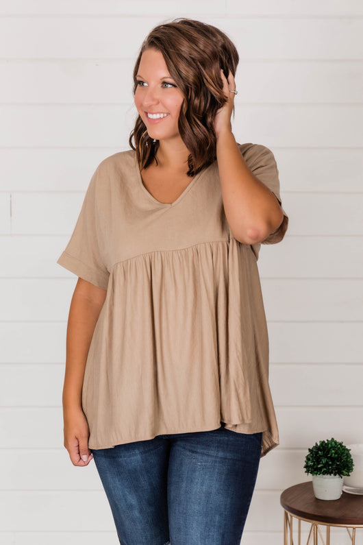 My Best Advice Babydoll Blouse Taupe FINAL SALE