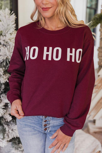 Ho Ho Ho Block Maroon Graphic Sweatshirt