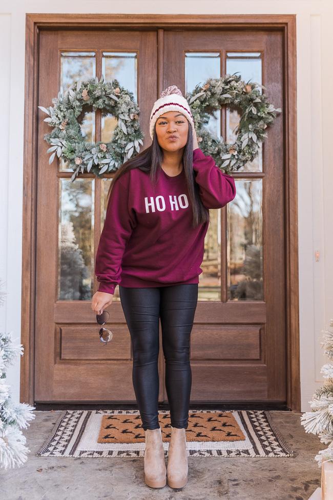 Ho Ho Ho Block Maroon Graphic Sweatshirt