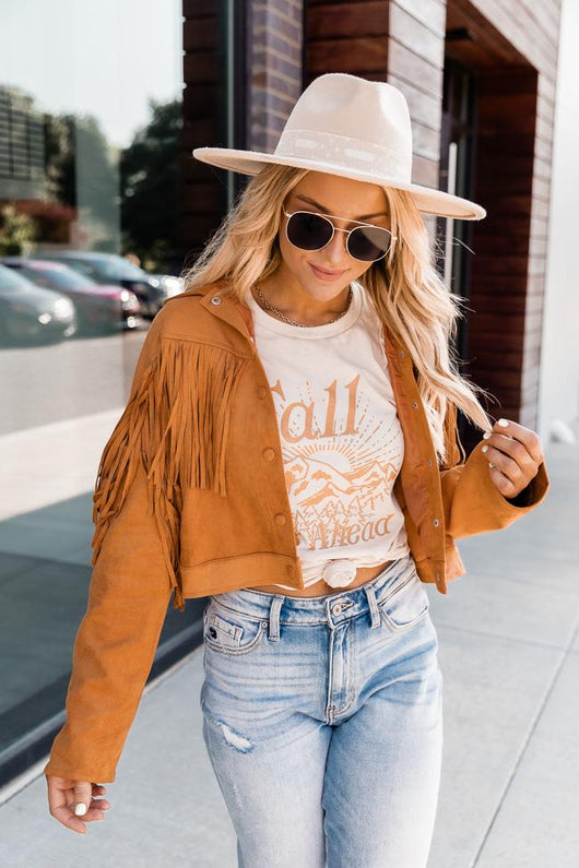 My Last Resort Camel Suede Fringe Jacket