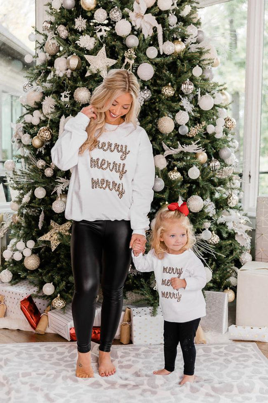 Kids Animal Print Merry Merry Merry White Graphic Sweatshirt