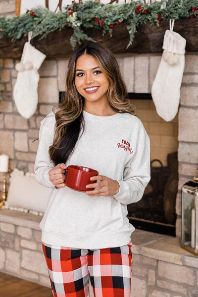 Cozy Season Embroidered Heather Sand Graphic Sweatshirt