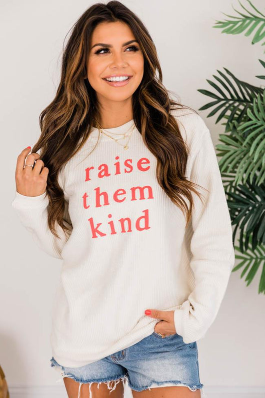 Raise Them Kind Ivory Corded Graphic Sweatshirt
