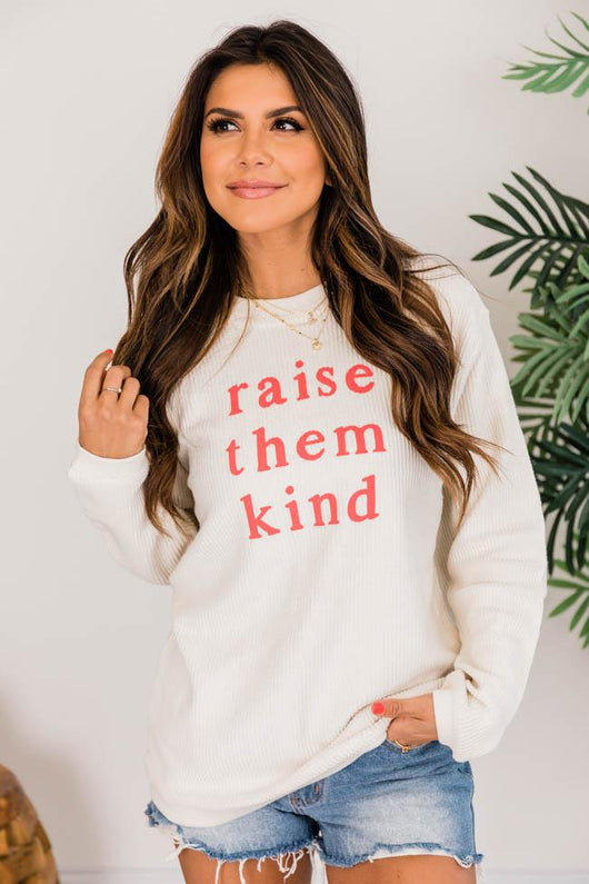 Raise Them Kind Ivory Corded Graphic Sweatshirt