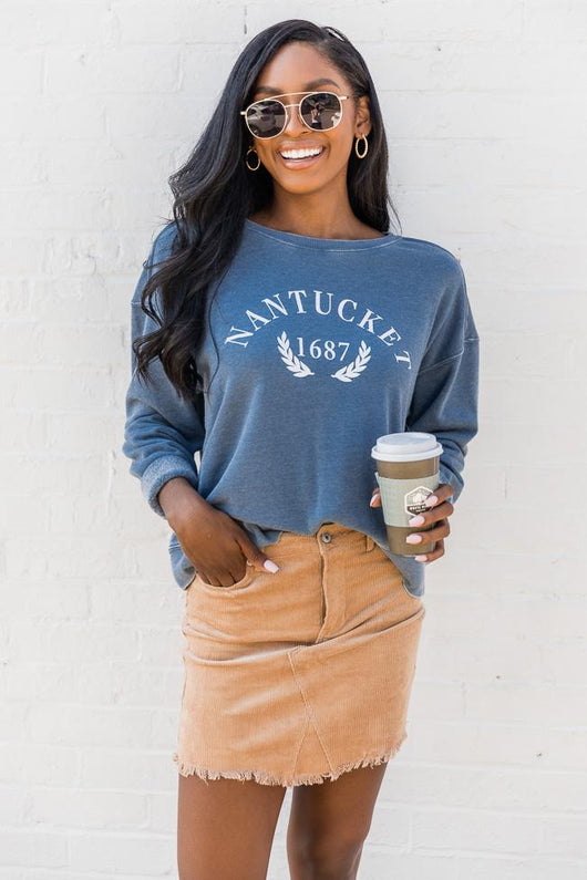 Nantucket Faded Navy Graphic Sweatshirt