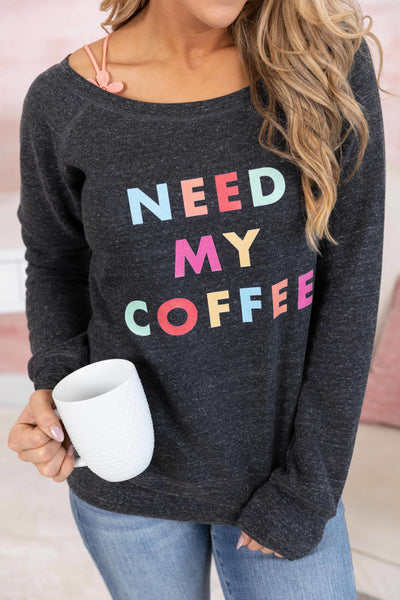 Need My Coffee Charcoal Graphic Pullover