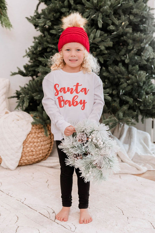 Kids Santa Baby White Graphic Sweatshirt