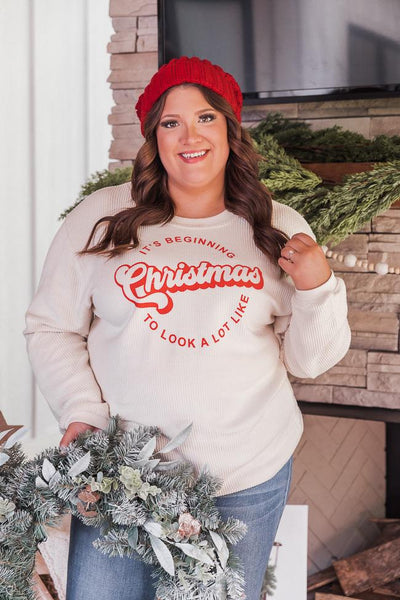 It's Beginning To Look A Lot Like Christmas Ivory Corded Graphic Sweatshirt