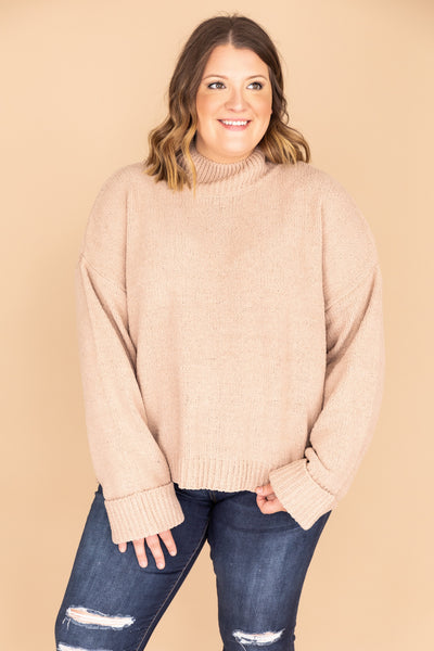 Play Your Part Mock Neck Chenille Mocha Sweater FINAL SALE