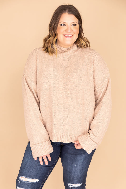 Play Your Part Mock Neck Chenille Mocha Sweater FINAL SALE