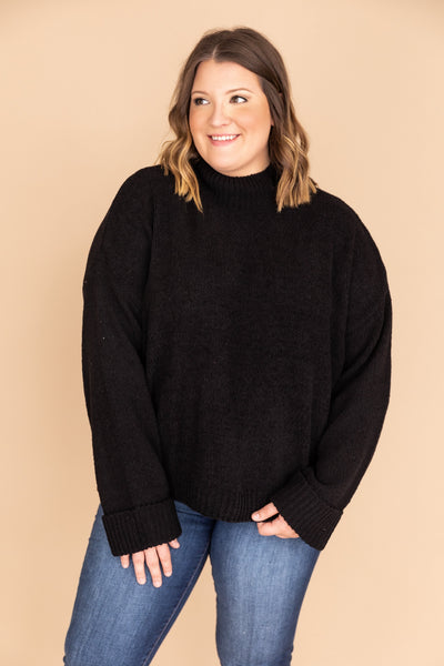Play Your Part Mock Neck Chenille Sweater Black