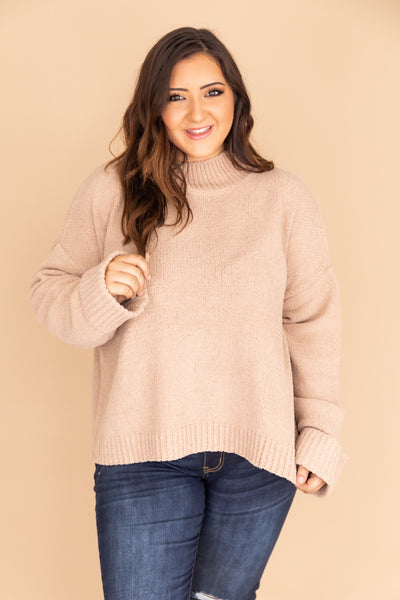 Play Your Part Mock Neck Chenille Mocha Sweater FINAL SALE