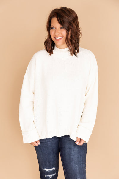 Play Your Part Mock Neck Chenille Cream Sweater