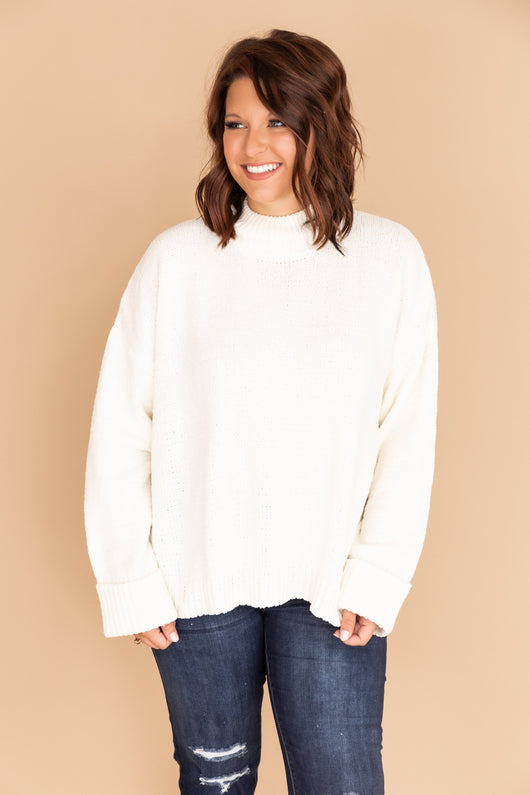 Play Your Part Mock Neck Chenille Cream Sweater