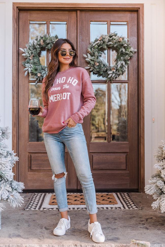Ho Ho Ho Pour The Merlot Mauve Graphic Sweatshirt