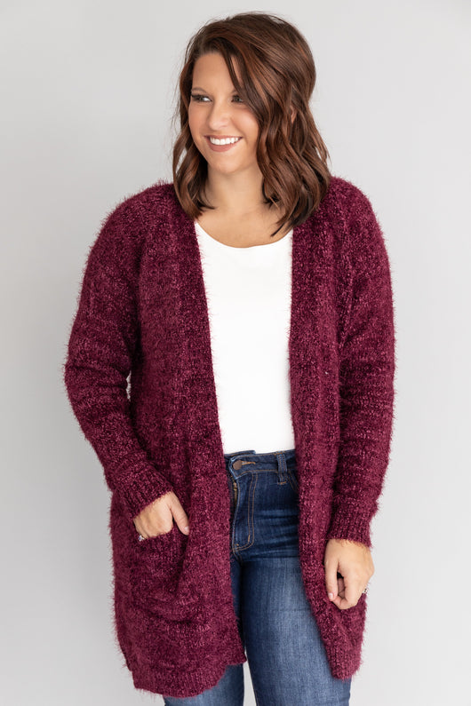 Rare Sightings Fuzzy Cardigan Wine